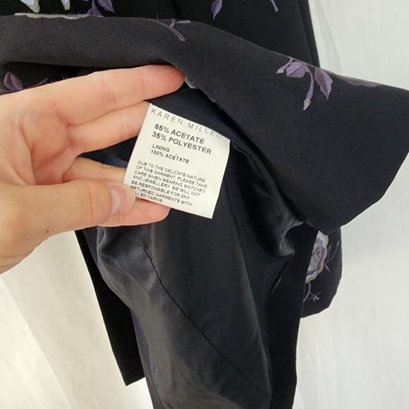 Karen Millen Midi Coat Black Embroidered Floral Women’s Size UK 10 US 4 Vamp - Picture 10 of 11